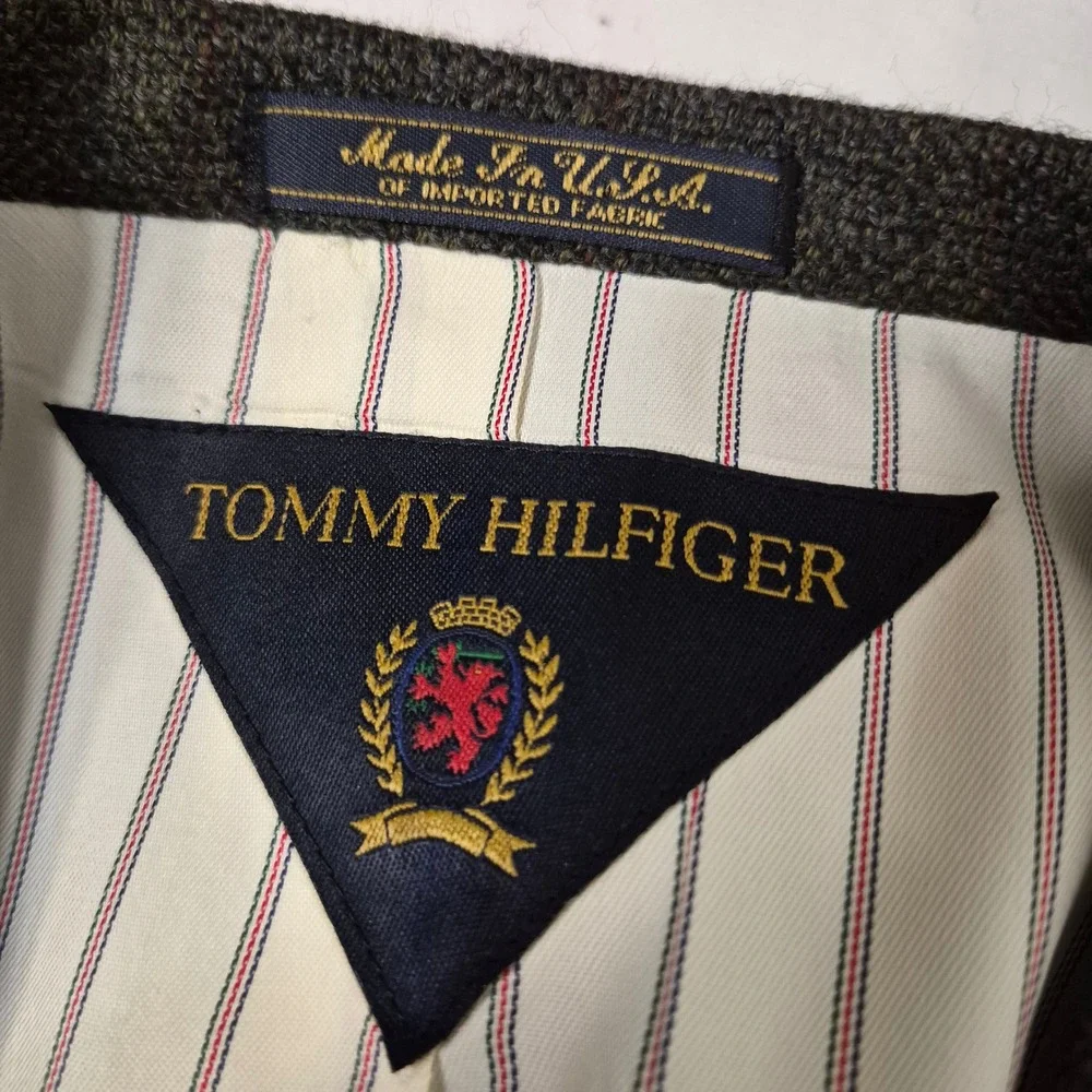 Tommy‎ Hilfiger Blazer Mens 43R Gray Wool 3-Button Windowpane Plaid Sport Coat